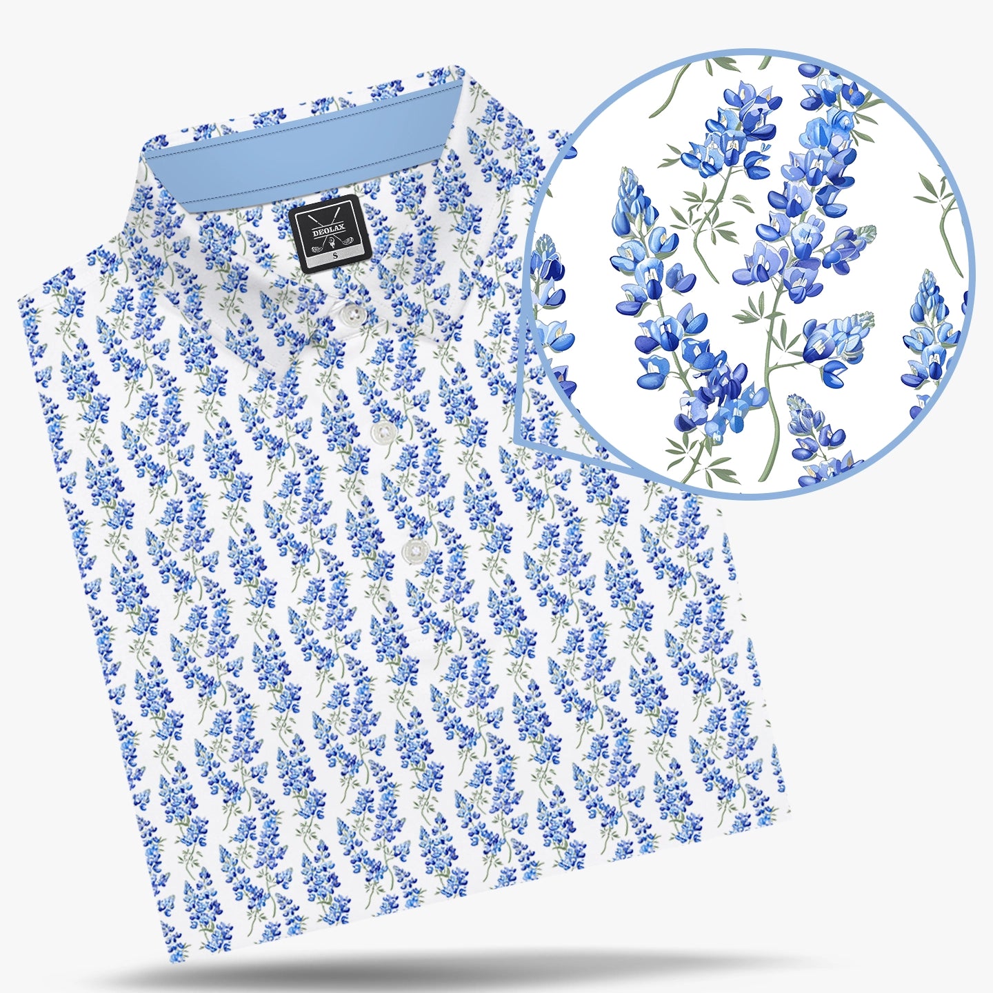 Deolax men's bluebonnets golf polo white blue