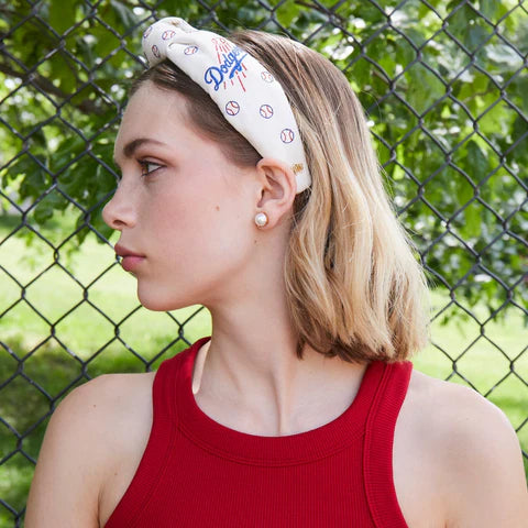 LA DODGERS LELE SADOUGHI / MLB IVORY EMBROIDERED KNOTTED HEADBAND