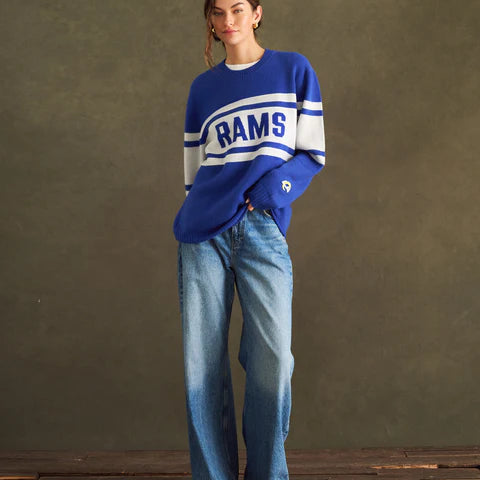 NFL Luxe Cashmere crewneck sweater Los Angeles Rams blue white