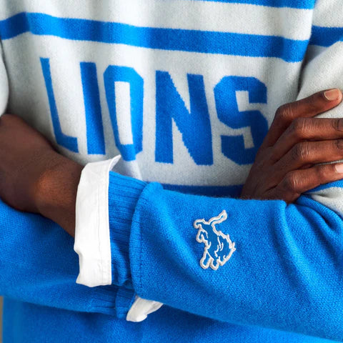 NFL Luxe Cashmere crewneck sweater Detroit Lions blue white