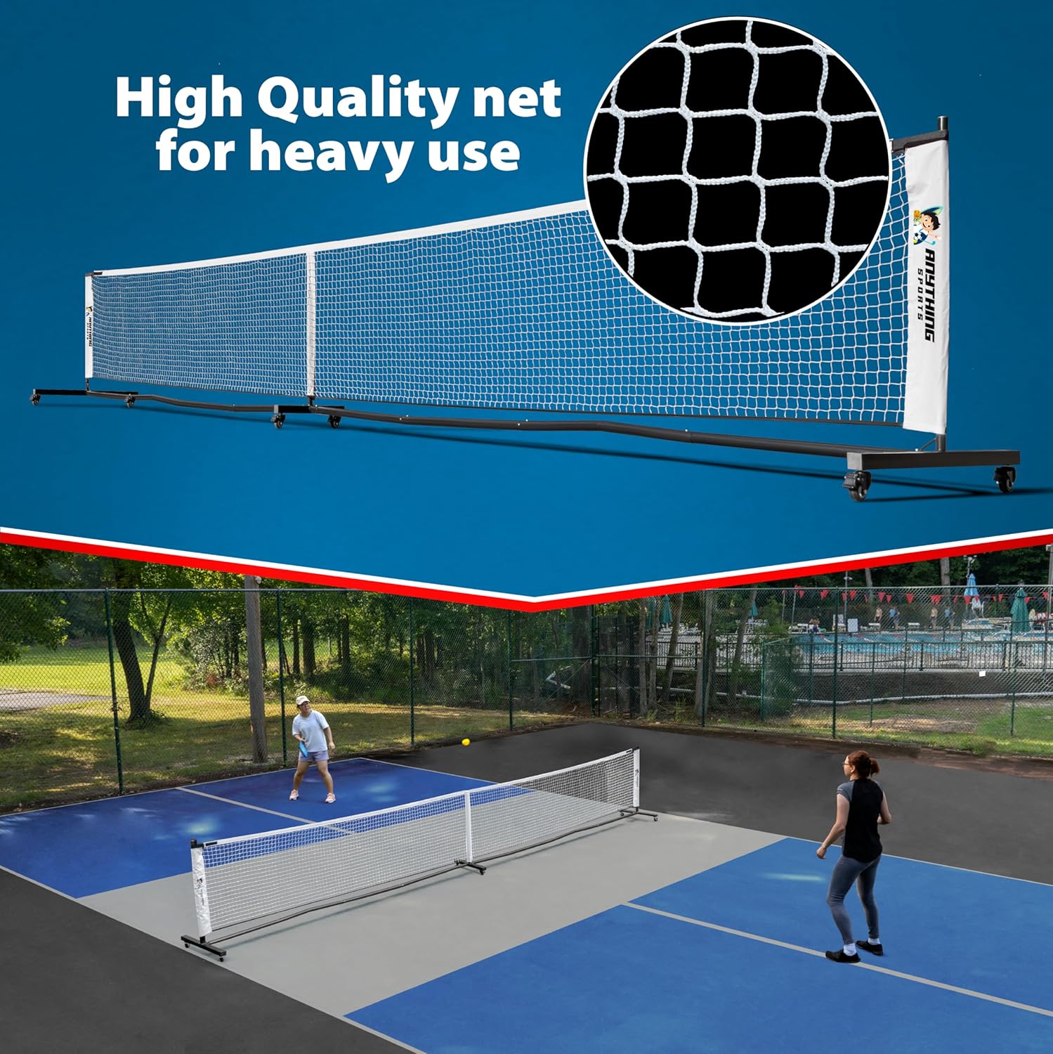 Deluxe Heavy Duty Pickleball Net with Wheels close up of netting