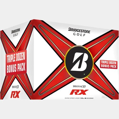 Box of Bridgestone Tour B RX three dozen golf balls