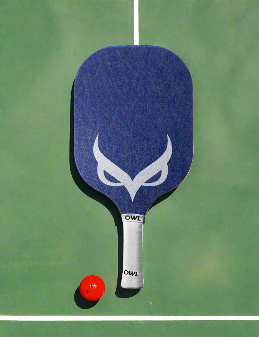 Front View of The OWL PX Pickleball Paddle Blue with White Handle