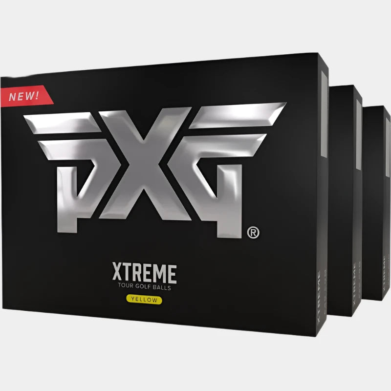 Box of PXG XTreme Tour yellow golf balls buy one dozen get one dozen free personalization