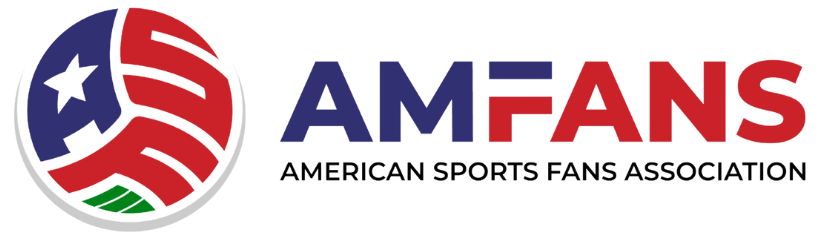 AMFANS logo with custom ball showing blue A, red S, red F and a small patch of green sports field