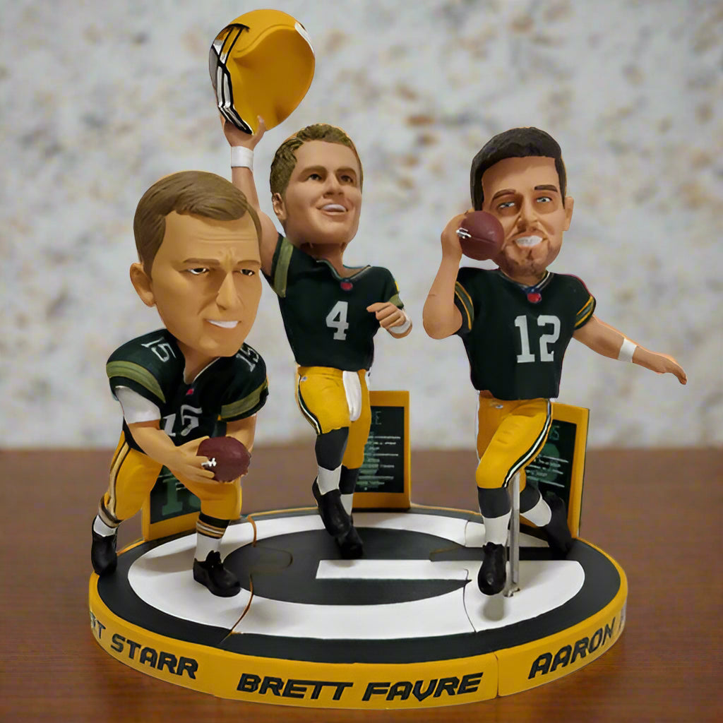 Bobbles Galore Green Bay Packers Triple Bobblehead Puzzle Set - Bart Starr, Brett Favre and Aaron Rodgers