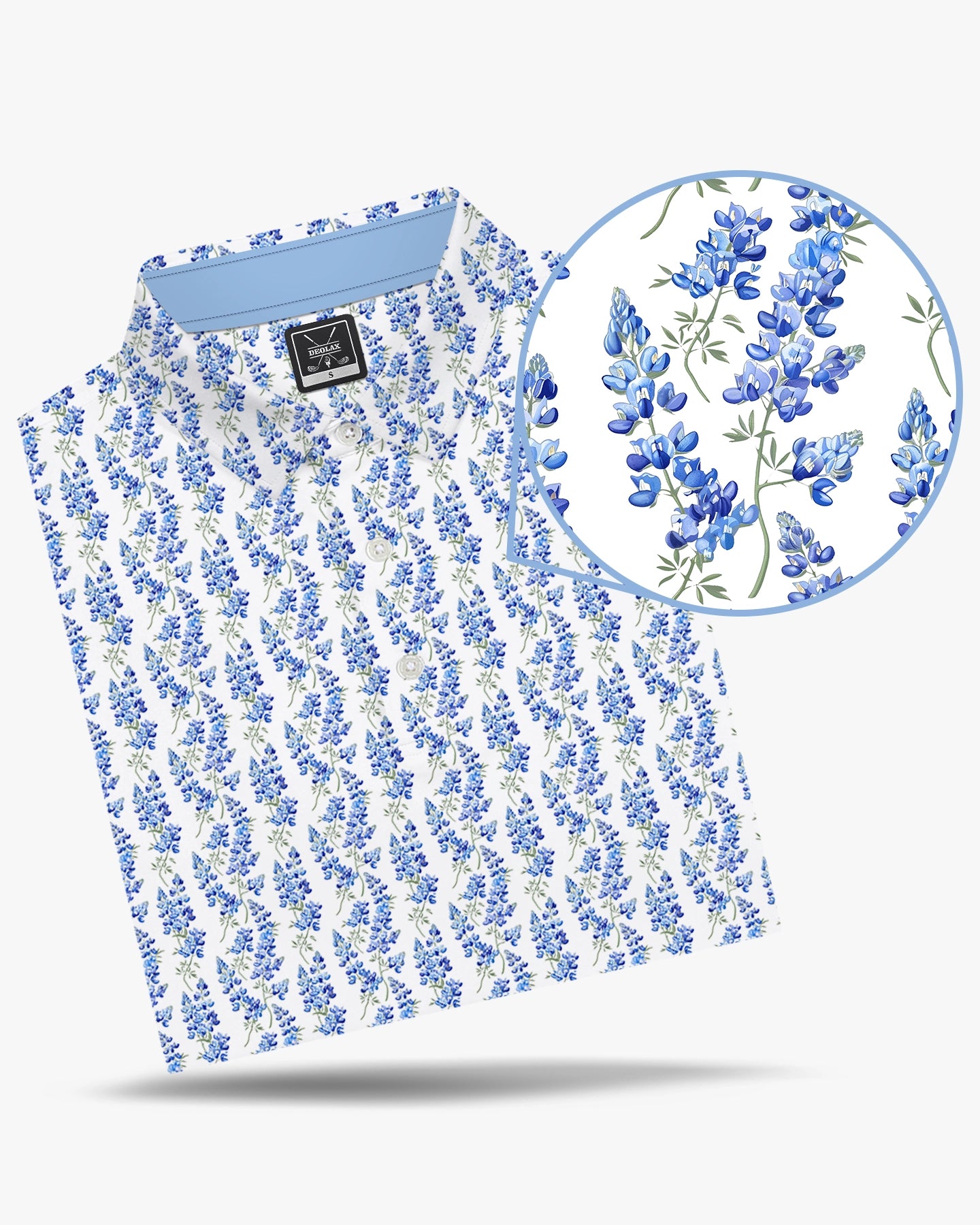 Deolax men's bluebonnets golf polo white blue