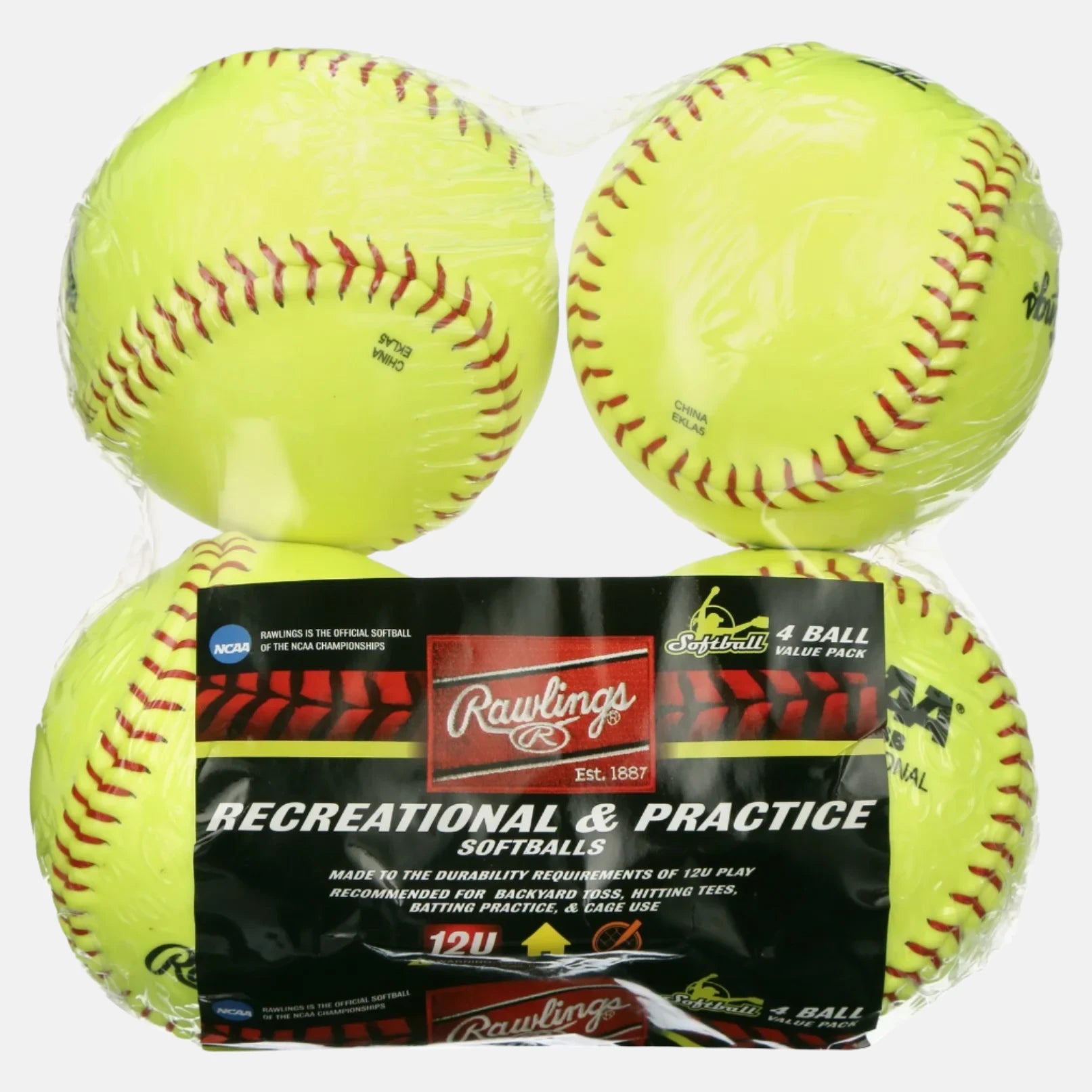 Rawlings NCAA Cork Center Recreational Softballs - 4 pack