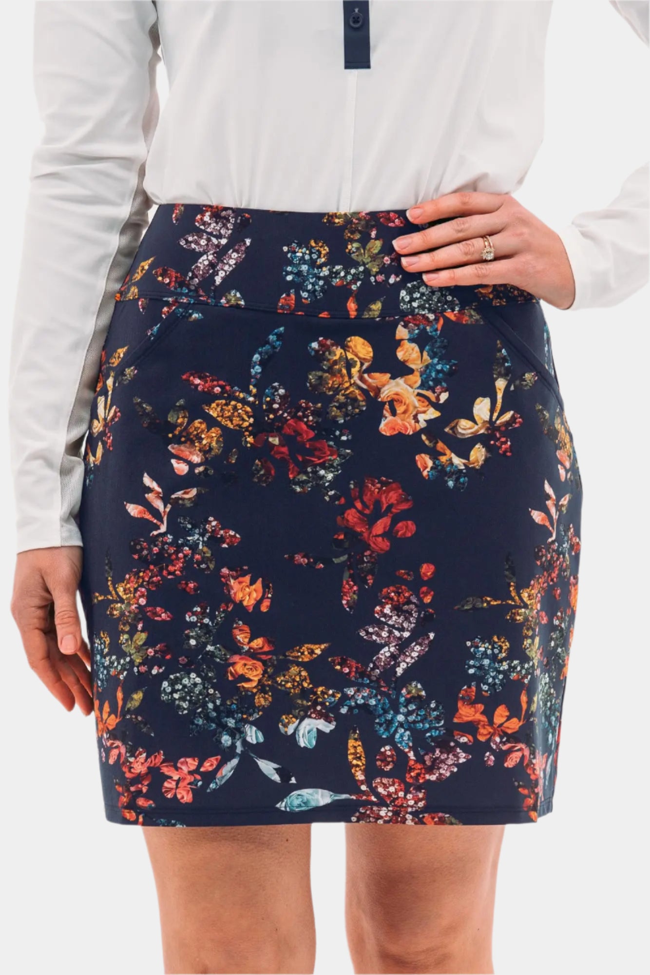 Foray Golf Graphic Floral Skirt Navy