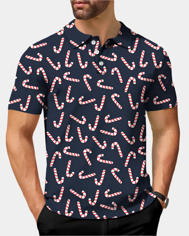 Golf Gentry Men's Christmas Candy Stick Polo