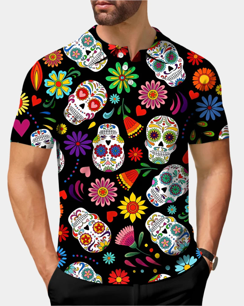 Golf Gentry Men's Polo Fiesta Feeling Skull