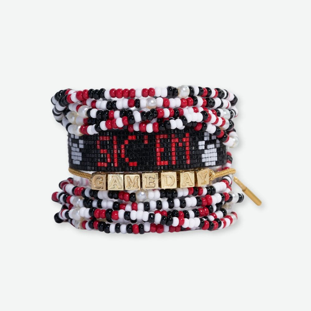 Ink+Alloy Bracelet Stack Game Day bright red white black