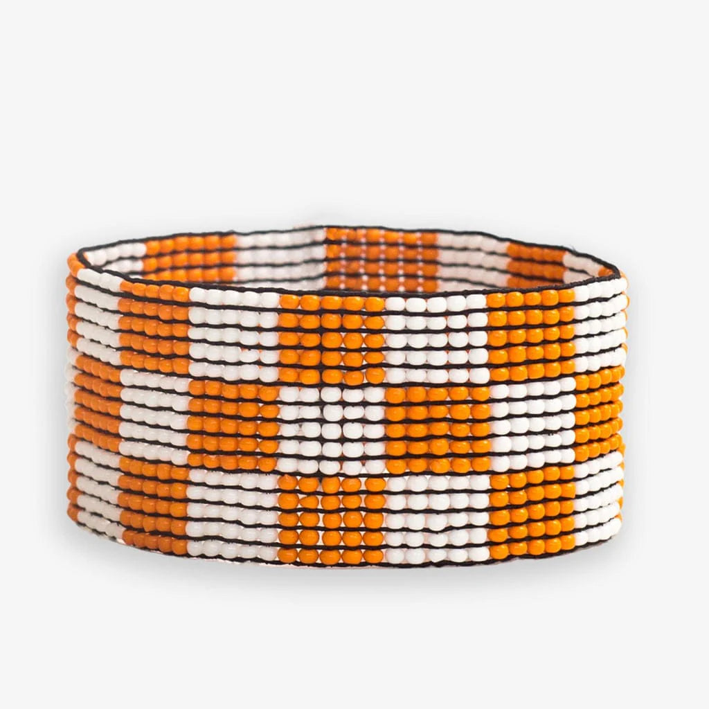 Ink+Alloy Kendall Game Day checked beaded stretch bracelet orange white