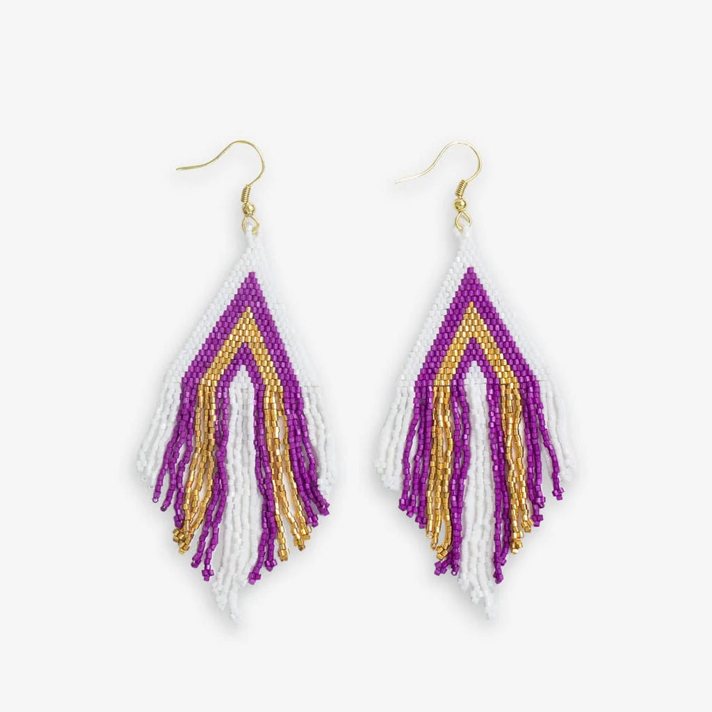 Ink+Alloy Haley Game Day stacked triangle beaded fringe earrings purple gold