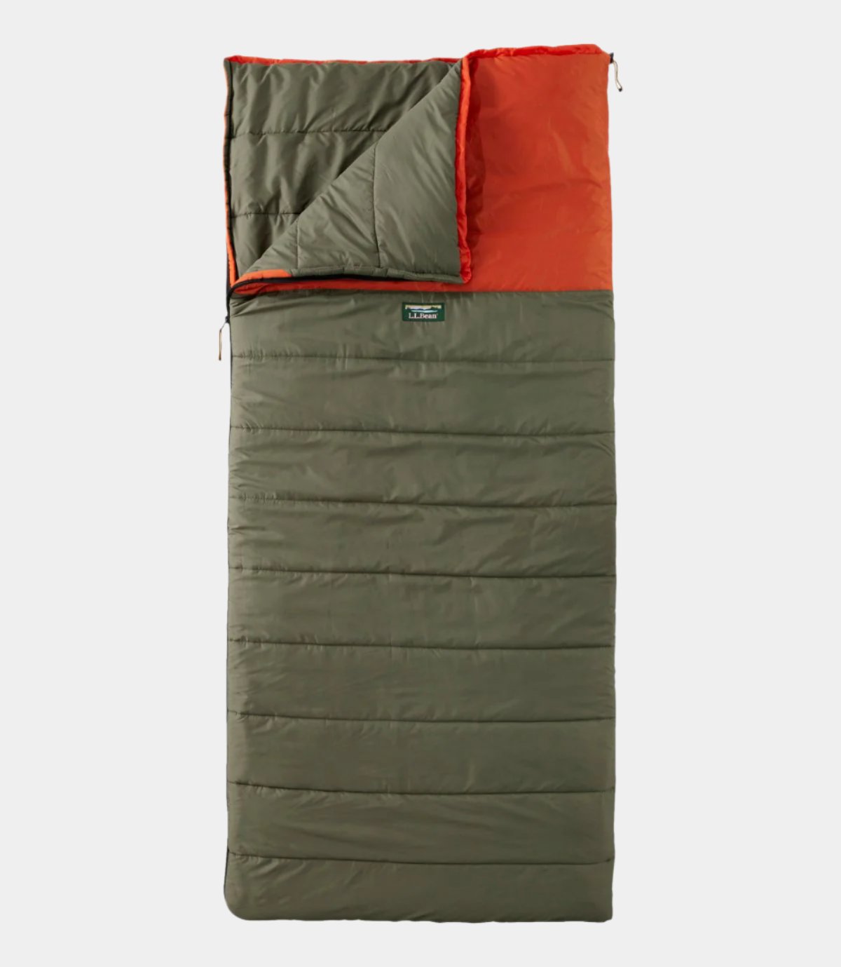 LL Bean Adult Mountain Classic Camp Sleeping Bag 40° deep olive adobe orange