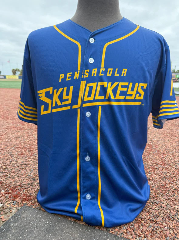 MiLB Pensacola Sky Jockeys blue yellow baseball jersey