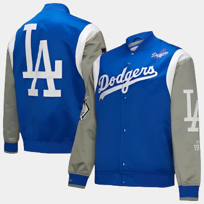 Men's Los Angeles Dodgers Mitchell & Ness Royal/Gray Cooperstown Collection Team Origins Satin Full-Snap Jacket