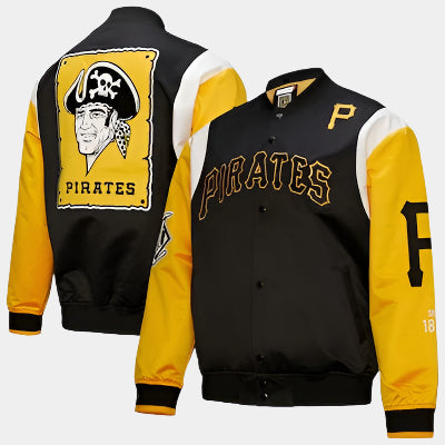 Men's Pittsburgh Pirates Mitchell & Ness Black/Gold Cooperstown Collection Team Origins Satin Full-Snap Jacket