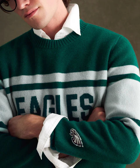 NFL Luxe Cashmere crewneck sweater Philadelphia Eagles green white