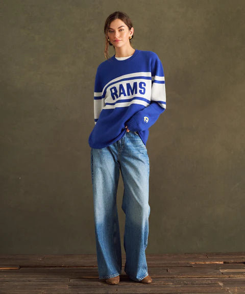 NFL Luxe Cashmere crewneck sweater Los Angeles Rams blue white