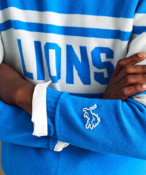 NFL Luxe Cashmere crewneck sweater Detroit Lions blue white