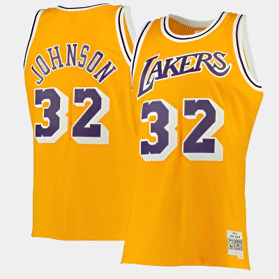 Men's Los Angeles Lakers Magic Johnson Mitchell & Ness Gold 1984/85 Hardwood Classics Swingman Jersey