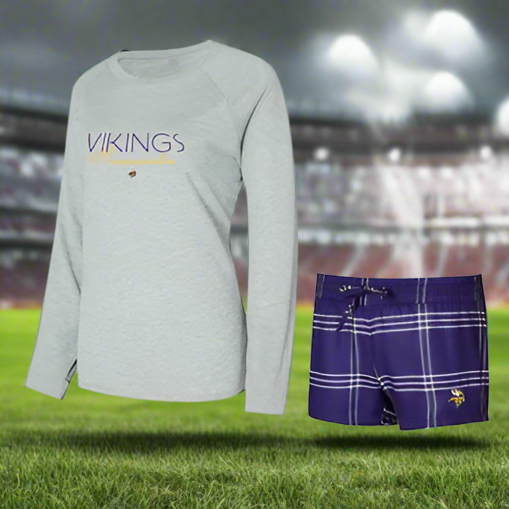 Women's Minnesota Vikings Long Sleeve T-Shirt and Shorts Set