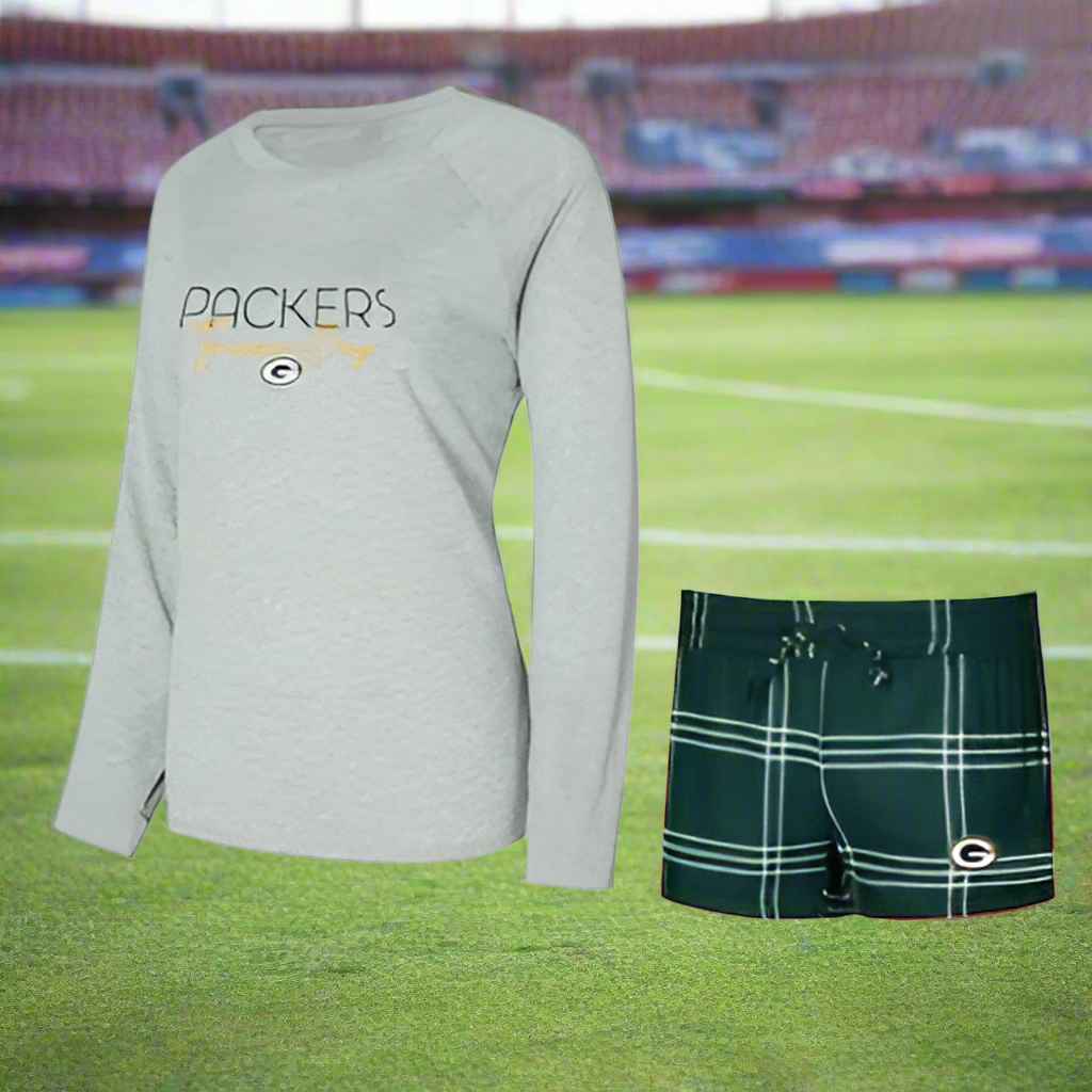 Women's Green Bay Packers Long Sleeve T-Shirt and Shorts Set