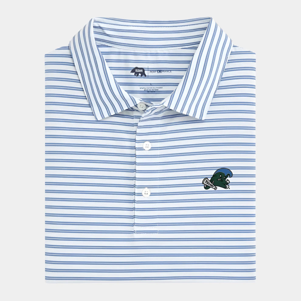 Onward Reserve Wedge Stripe Tulane Performance Polo Tulane Green Wave striped polo