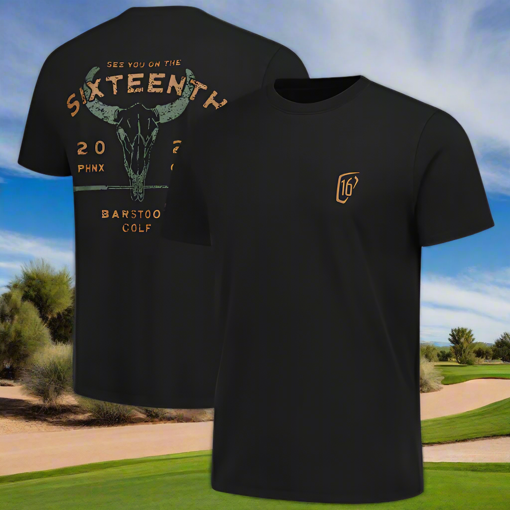 PGA Tour Fan Shop Men's Barstool Golf Black WM Phoenix Open Longhorn T-Shirt