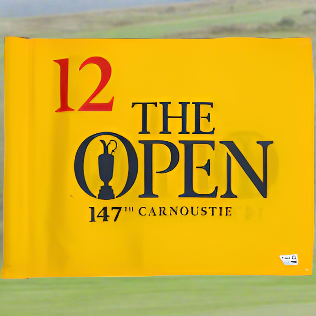 PGA Tour Fan Shop 147th Open Championship Event-Used #12 Yellow Pin Flag from Round 3 on July 21, 2018