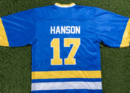 Charlestown Chiefs Slap Shot Custom Hockey Jersey blue yellow