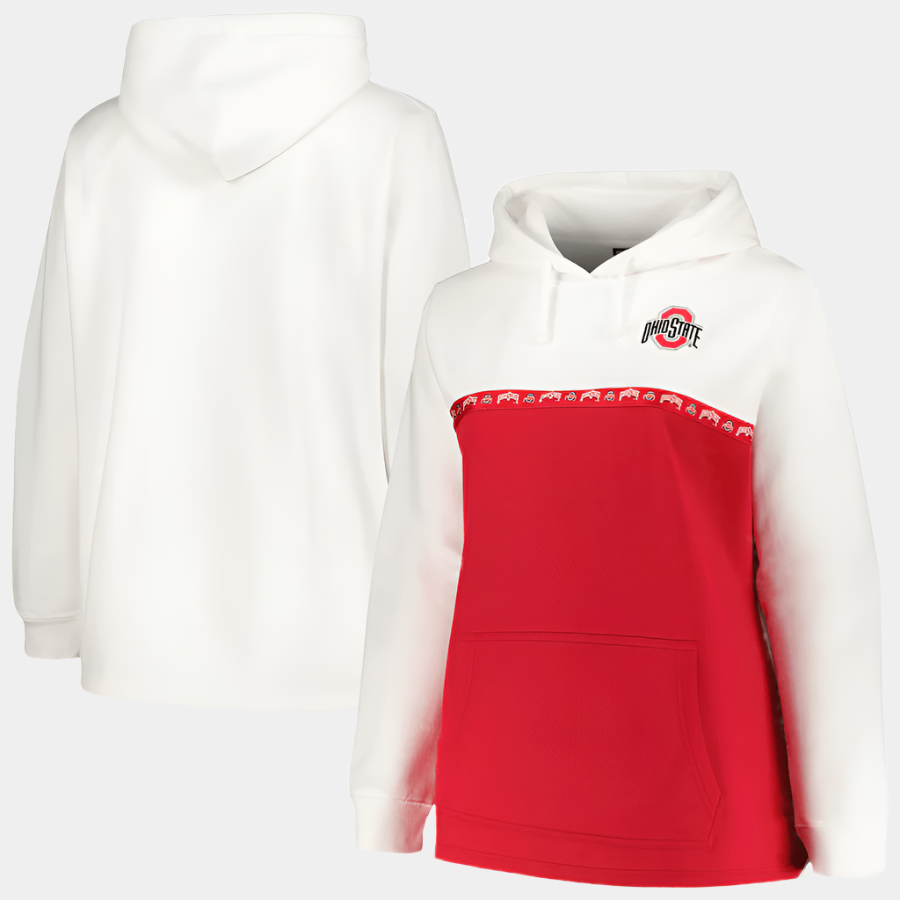 Profile Ohio State Buckeyes Women's White/Scarlet Plus Size Taping Pullover Hoodie