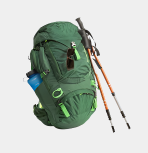 Sierra hiking gear backpack and poles